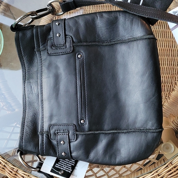 B.Makowsky black leather with silver studs shoulder bag - Picture 13 of 16